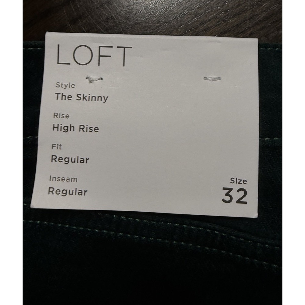 NWT made and loved LOFT Womens The Skinny High Rise Velvet Green Pants Size 32 - Picture 6 of 9